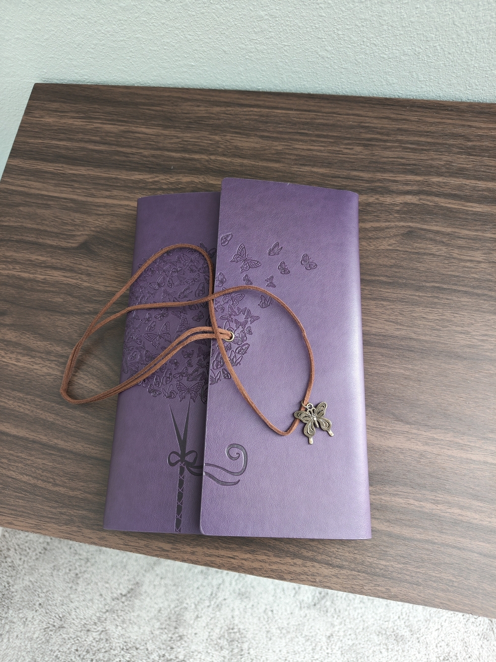 Purple Leatherette Travel Journal Wrap with Butterfly Charm